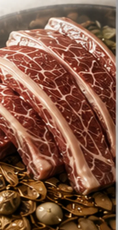 Fresh ribs laid beside medicinal herbs